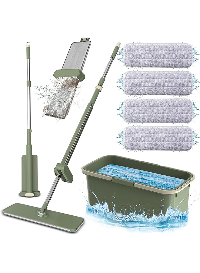 Zalcoon Flat Mop with Wringer Set, 4 Extra Mop Pads, Wet and Dry Mops for Floor Cleaning Microfiber Mop with Long Handle,360° Freely Rotating Mop Head|Household Cleaning Tool for Multi-Surface Hard Floors - Image 1