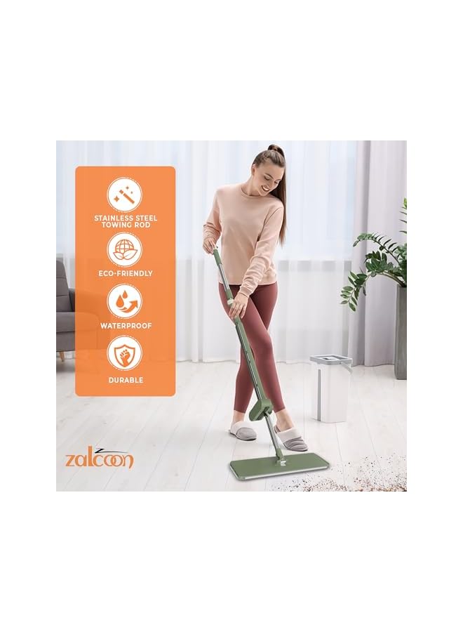 Zalcoon Flat Mop with Wringer Set, 4 Extra Mop Pads, Wet and Dry Mops for Floor Cleaning Microfiber Mop with Long Handle,360° Freely Rotating Mop Head|Household Cleaning Tool for Multi-Surface Hard Floors - Image 5