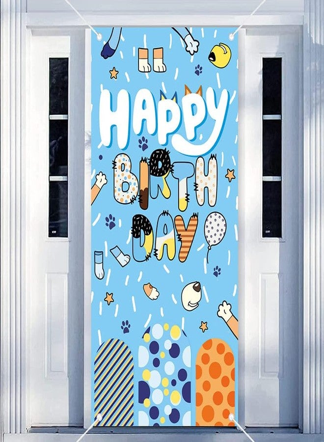 BOBORAT Blue Dog Happy Birthday Door Banner, Party Decoration Poster, 70.8 x 35.4 inches, Blue - Image 1