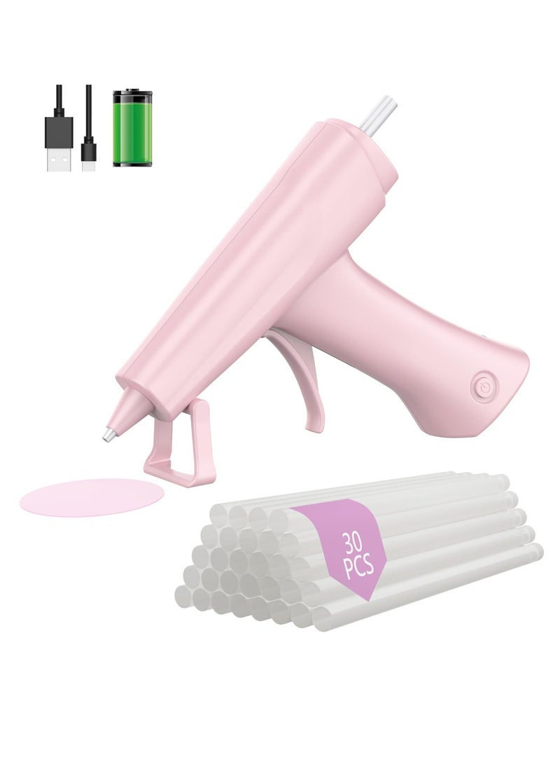 Excefore Glue Gun, Hot Glue Gun Kit Cordless & Rechargeable with 30PCS Glue Sticks, Glue Gun and Sticks Set 10 Mins Smart Power-Off Mini Glue Gun for Crafts School DIY Projects Quick Repairs, Pink  - Image 1