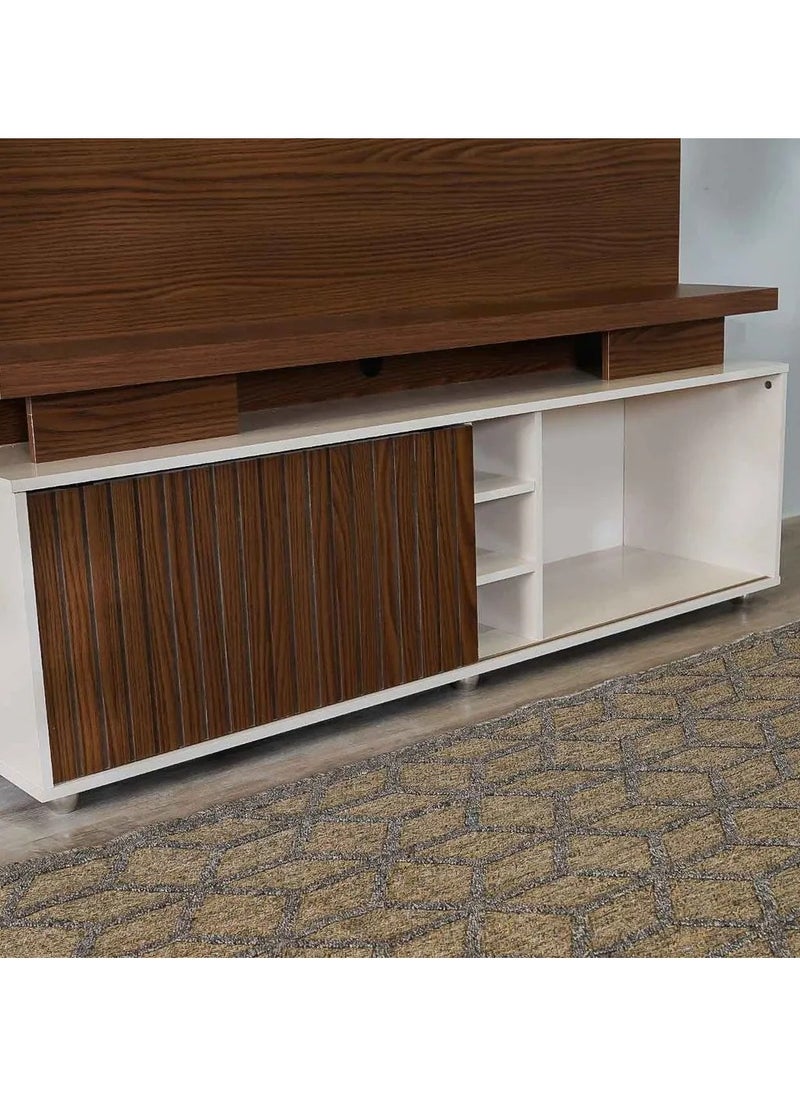 DANUBE HOME Ontario TV Cabinet For Up To 60 Inches TV Entertainment Modern Design Wall Unit Furniture Wooden TV Stand Made in Brazil TV Unit Rack 150x38.5x183.5 cm Teak And Off White  - Image 3