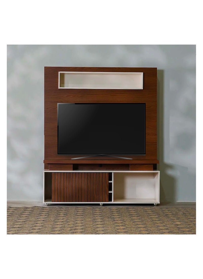DANUBE HOME Ontario TV Cabinet For Up To 60 Inches TV Entertainment Modern Design Wall Unit Furniture Wooden TV Stand Made in Brazil TV Unit Rack 150x38.5x183.5 cm Teak And Off White  - Image 1