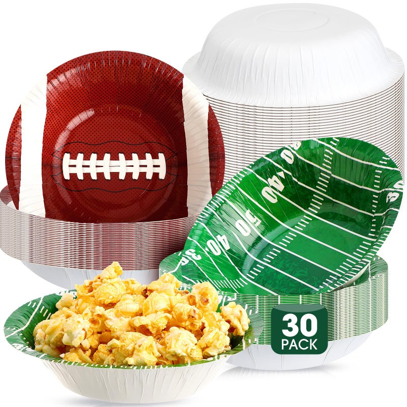 Ziliny 30 Pcs 16 oz Football Paper Bowls Football Party Snack Bowls Supplies for Game Day Hot Cold Soup Salad Dessert Home Cereal Holiday Decoration - Image 1