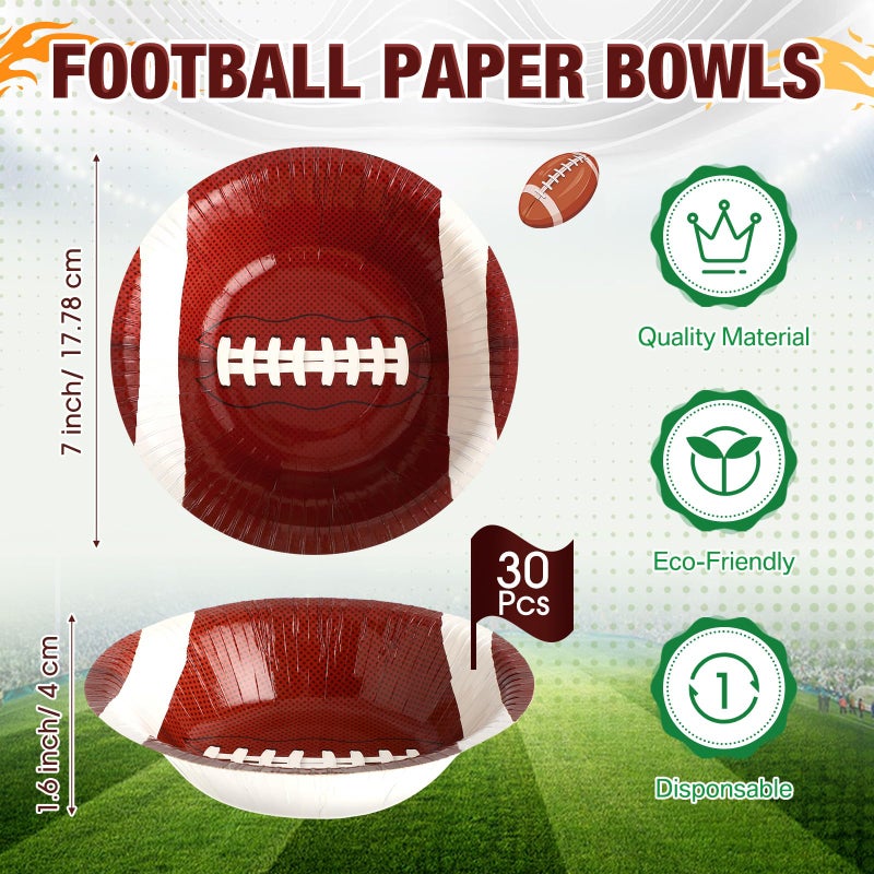 Ziliny 30 Pcs 16 oz Football Paper Bowls Football Party Snack Bowls Supplies for Game Day Hot Cold Soup Salad Dessert Home Cereal Holiday Decoration - Image 2