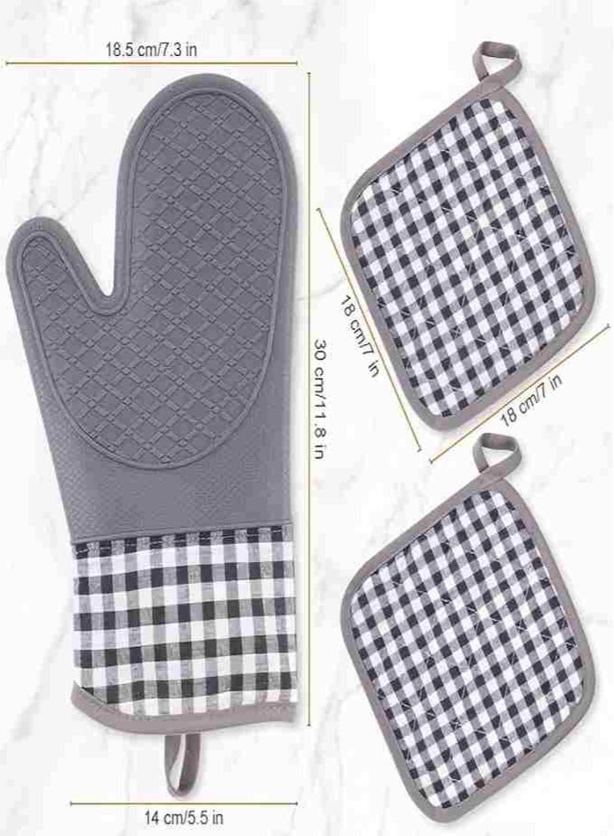 Oven Mitts and Pot Holders 4pcs Set, Kitchen Oven Gloves, Heat-Resistant Baking Gloves, Non Slip Silicone Gloves for Cooking and Barbecue (Gray)  - Image 3