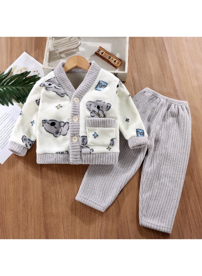 Children Plush Pajamas Winter Boys Girls  Fleece Thickened Warm Cartoon Top +Trousers Homewear Sets Kids Sleepwear Suit - Image 1