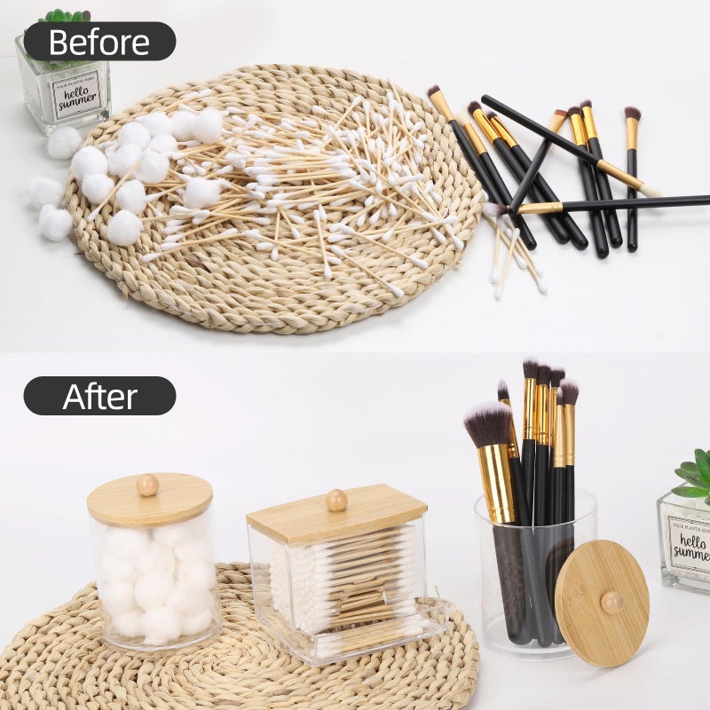 Tbestmax Qtips Dispenser Bathroom Container, 10/12 oz Cotton Ball Holder, Apothecary Jar Organizer for Storage Cotton Swab, Floss Picks (Bamboo Lids) - Image 4