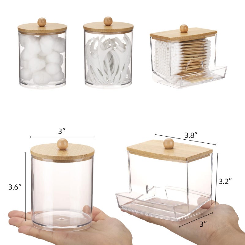 Tbestmax Qtips Dispenser Bathroom Container, 10/12 oz Cotton Ball Holder, Apothecary Jar Organizer for Storage Cotton Swab, Floss Picks (Bamboo Lids) - Image 3