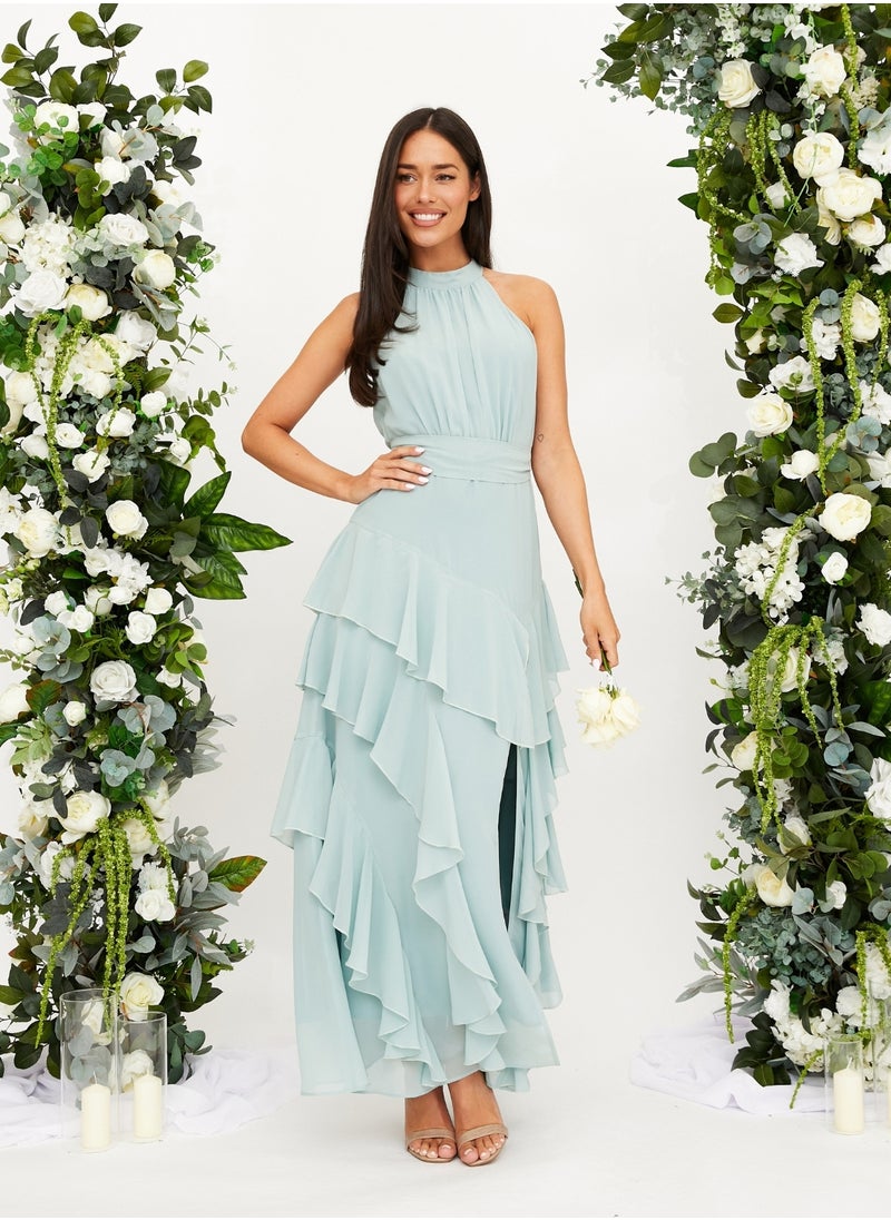 Style Cheat Frill High Neck Maxi Chiffon Dress  - Image 1