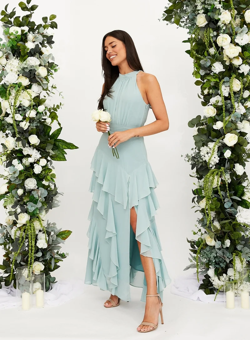 Style Cheat Ruffled Halter Maxi Dress
