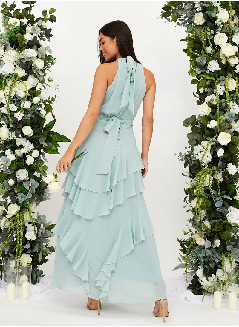 Style Cheat Frill High Neck Maxi Chiffon Dress