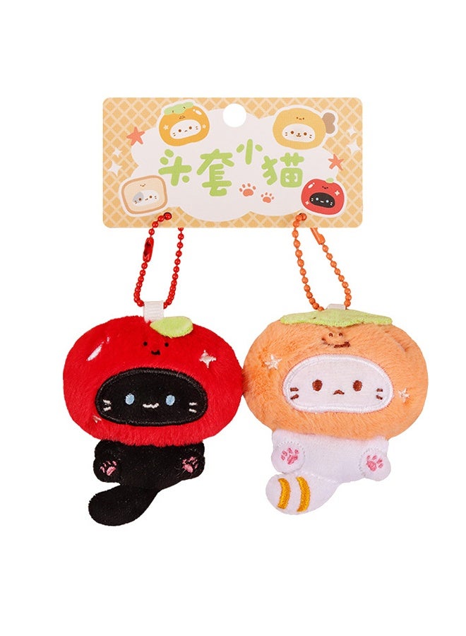 2Pcs Set Cute Tiyaki Cat/Bear Keychain Soft Plush Key Chain Ring Bag Charm Pendant - Image 1