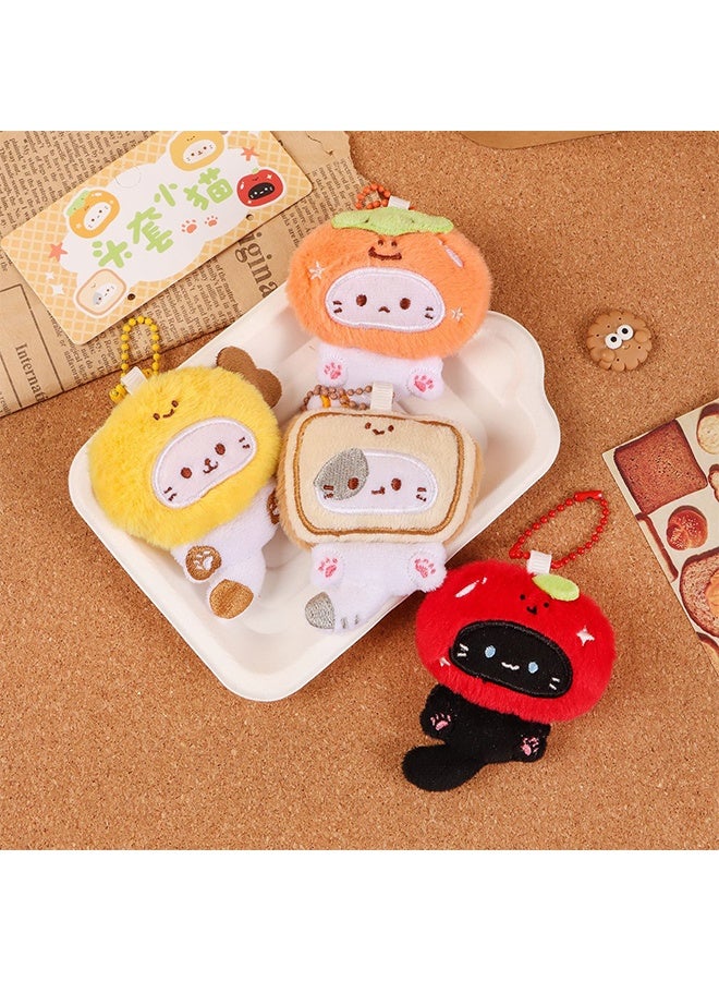 2Pcs Set Cute Tiyaki Cat/Bear Keychain Soft Plush Key Chain Ring Bag Charm Pendant - Image 2