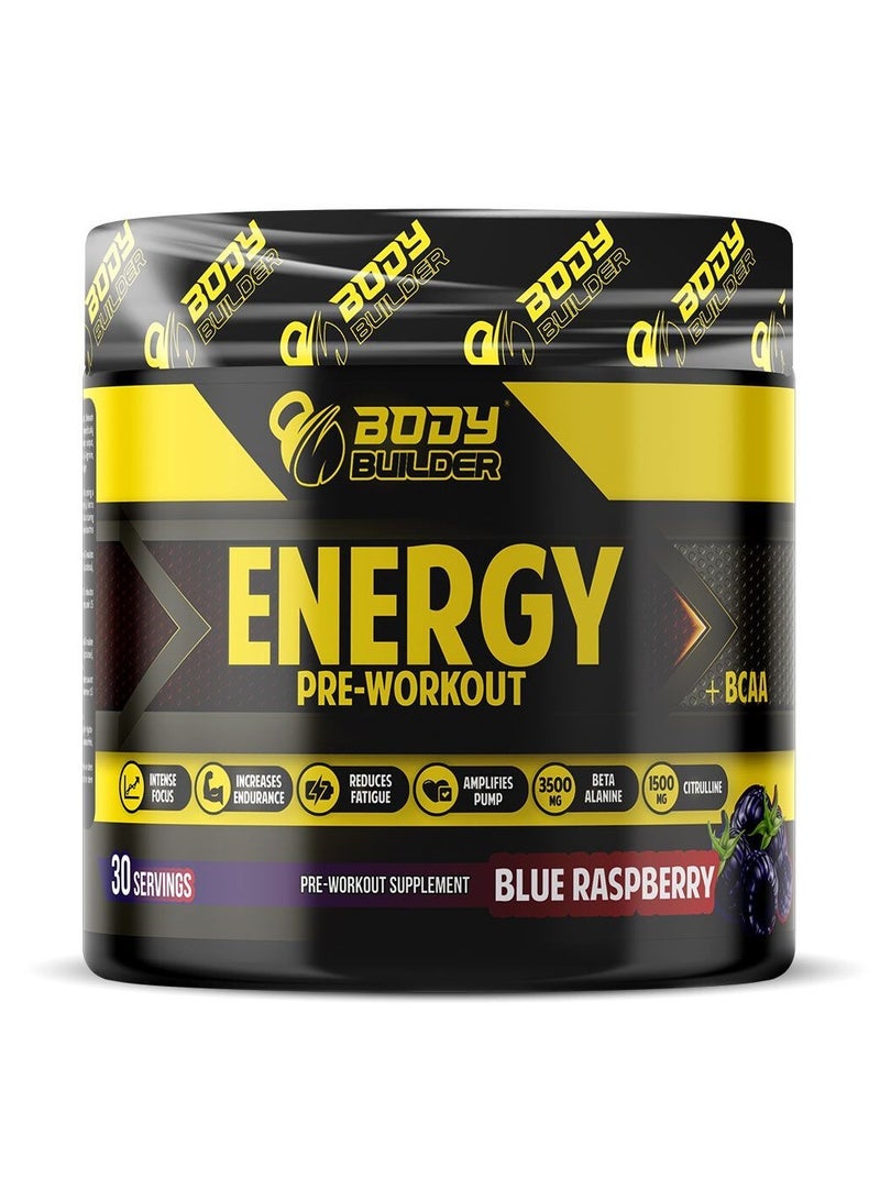 Pre workout Plus BCAA Food Supplement, Blue Raspberry, 30 Servings