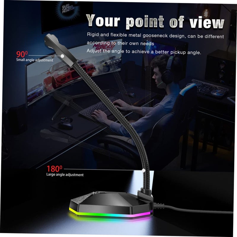 ميكروفون USB قابل للثني مع إلغاء الضوضاء وإضاءة RGB للمؤتمرات المرئية والدردشة الصوتية والاستخدام المكتبي المنزلي باللون الأسود - Image 5