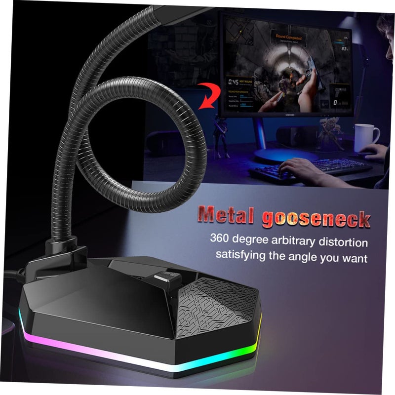 ميكروفون USB قابل للثني مع إلغاء الضوضاء وإضاءة RGB للمؤتمرات المرئية والدردشة الصوتية والاستخدام المكتبي المنزلي باللون الأسود - Image 3