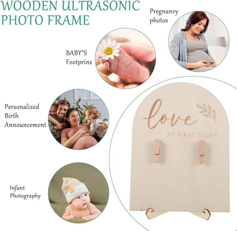 Wooden Sonogram with Stand and Clip, Keepsake Picture Display for Nursery Décor, Gender Neutral Photo Frame for Birth Announcement - Image 3