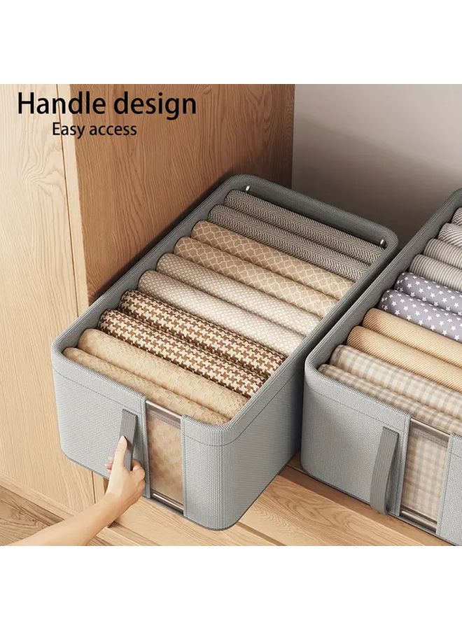 Large Foldable Linen Storage Bin With Clear Window And Handle Beige Color - Image 4