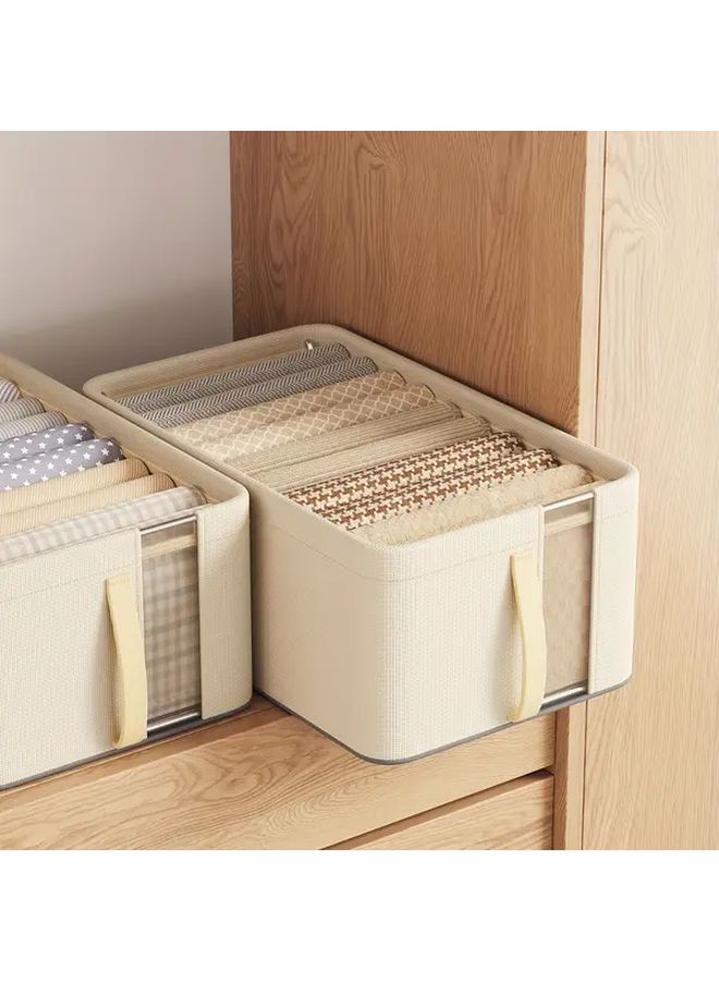 Large Foldable Linen Storage Bin With Clear Window And Handle Beige Color - Image 1