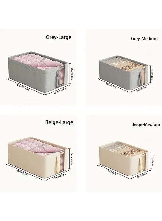 Large Foldable Linen Storage Bin With Clear Window And Handle Beige Color - Image 3
