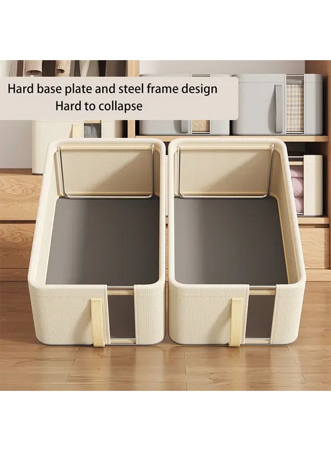 Large Foldable Linen Storage Bin With Clear Window And Handle Beige Color - Image 2