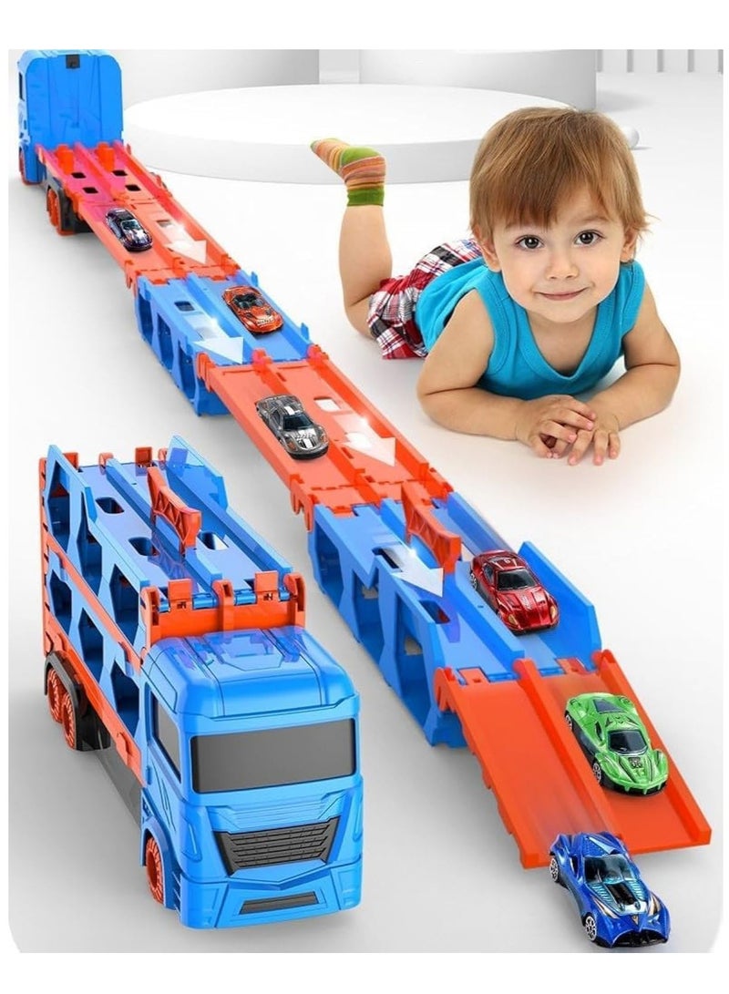 لعبة مسار سيارات السباق مع فتحات ومسارات سباق قابلة للطي مع 6 سيارات ناقلة سيارات تخزين سيارات بطول 1.64 متر للأطفال من عمر 3 إلى 8 سنوات - Image 1