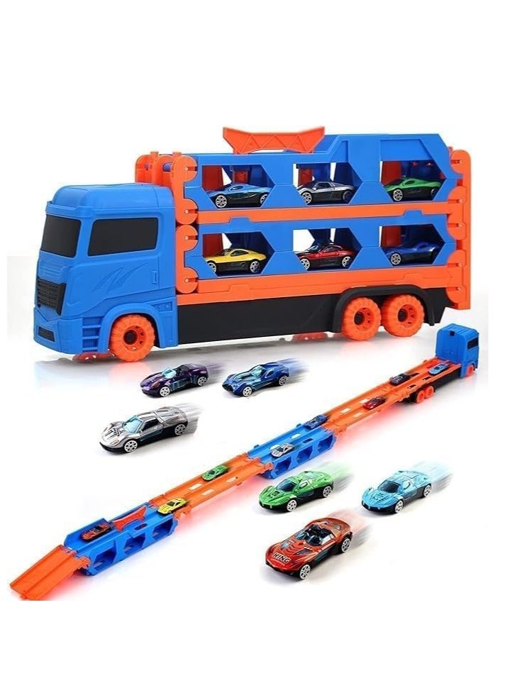 لعبة مسار سيارات السباق مع فتحات ومسارات سباق قابلة للطي مع 6 سيارات ناقلة سيارات تخزين سيارات بطول 1.64 متر للأطفال من عمر 3 إلى 8 سنوات - Image 2