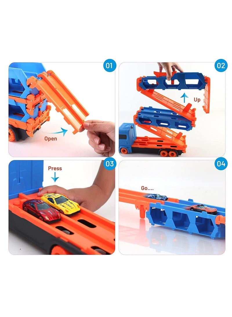 لعبة مسار سيارات السباق مع فتحات ومسارات سباق قابلة للطي مع 6 سيارات ناقلة سيارات تخزين سيارات بطول 1.64 متر للأطفال من عمر 3 إلى 8 سنوات - Image 3