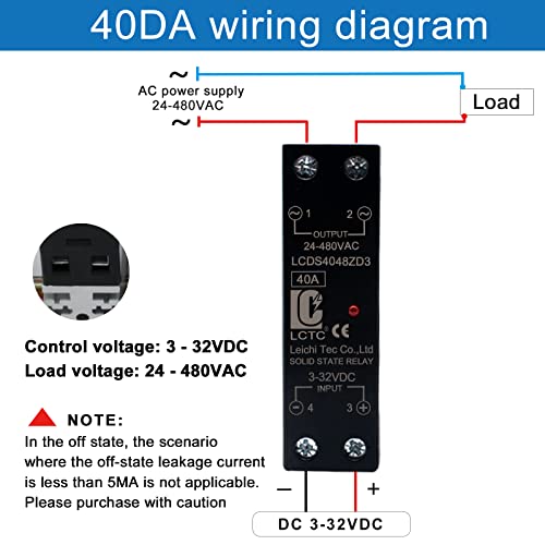 LCLCTC Din Rail Solid State Relay with Heat Sink - DC to AC (3-32V DC Input, 24-480V AC Output), 40A SSR - Image 3