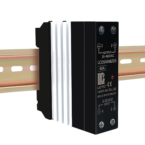 LCLCTC Din Rail Solid State Relay with Heat Sink - DC to AC (3-32V DC Input, 24-480V AC Output), 40A SSR - Image 1