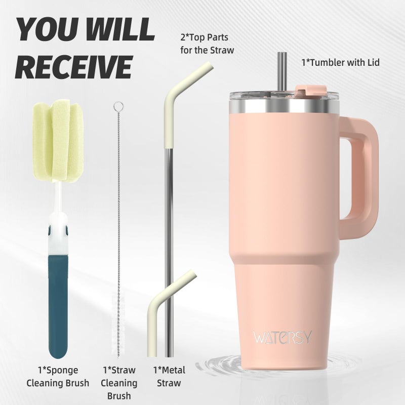 WATERSY 30 oz Tumbler with Handle,Tumbler with Lid and Straw,Double Wall Insulated Cup Stainless Steel Travel Mug(Cold for 34 Hours),Water Bottle for Iced Tea,Coffee,Cold Beverages(Pink) - Image 3