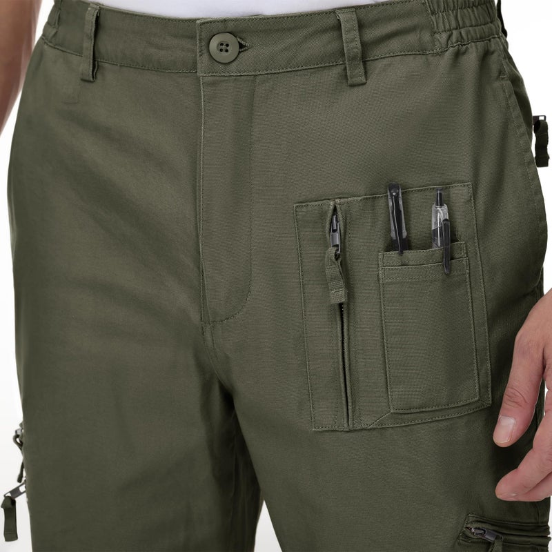 CRYSULLY Men Pants Fall Relaxed-fit Cotton Woodland Army Cargo Trousers Utility Combat Work Pants Green 32 - Image 4