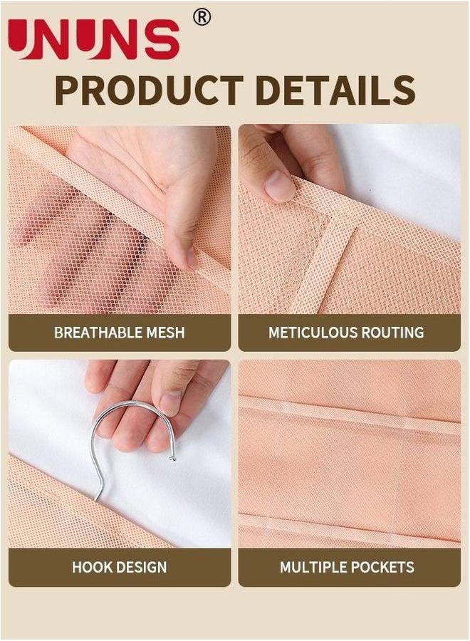 UNUNS Hanging Closet Organizer,3 Pack Dual-Sided Organizer With Metal Hanger,Wardrobe Mesh Pockets Storage Bag For Underwear,Stocking,Bra And Sock - Image 3