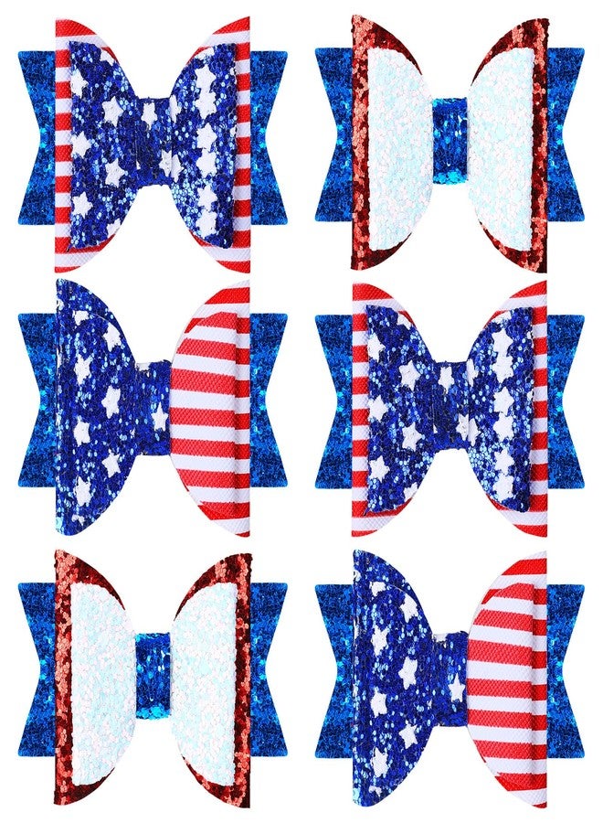 وولاين مجموعة مشابك شعر Whaline للاحتفال بيوم الاستقلال الأمريكي، 6 قطع، مزينة بفيونكات لامعة على شكل العلم الأمريكي، ودبابيس شعر وطنية مزينة بالنجوم والخطوط، إكسسوارات شعر للبنات والسيدات، مناسبة ليوم الاستقلال ويوم الذكرى. - Image 1