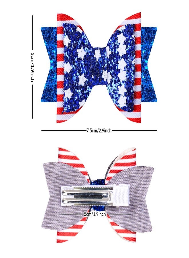 وولاين مجموعة مشابك شعر Whaline للاحتفال بيوم الاستقلال الأمريكي، 6 قطع، مزينة بفيونكات لامعة على شكل العلم الأمريكي، ودبابيس شعر وطنية مزينة بالنجوم والخطوط، إكسسوارات شعر للبنات والسيدات، مناسبة ليوم الاستقلال ويوم الذكرى. - Image 2