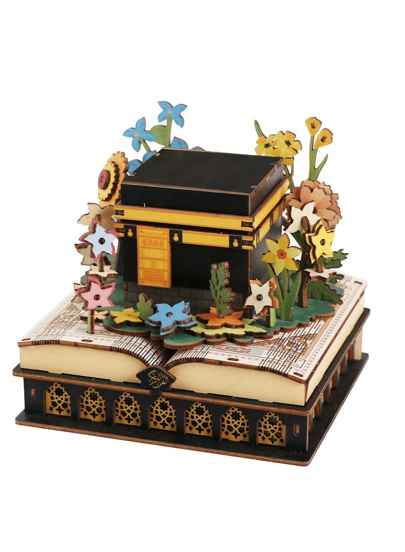 GALADUNE Wooden Puzzle of Kaaba with Quran & Floral Design Islamic 3D Puzzles DIY Model Building Toy Wooden Craft Kits Hobby for Kids Brain Teaser Toy Eid Anniversary Gift & Exquisite Home Decor - Image 4