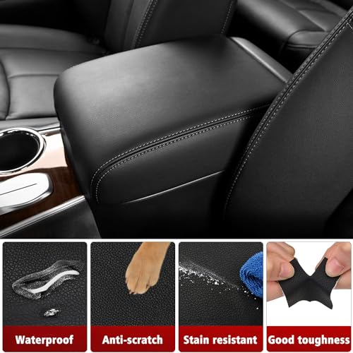 KBH Center Console Cover Replacement for Infiniti QX60 / JX35 & Nissan Pathfinder 2013-2020, Vinyl Leather, Car Armrest Upholstery, Anti-Scratch, Black-Gray Stitch - Image 3