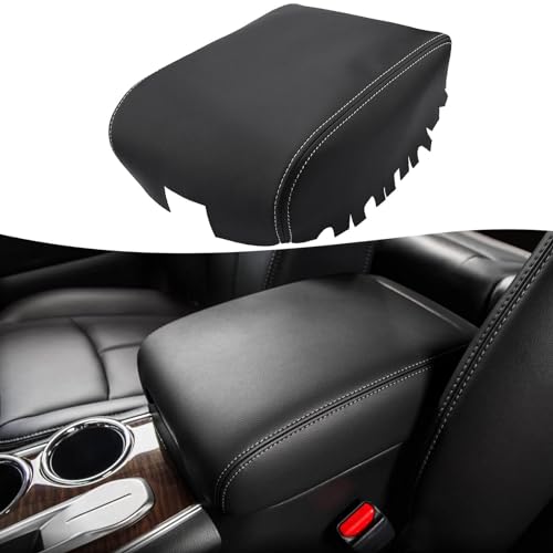 KBH Center Console Cover Replacement for Infiniti QX60 / JX35 & Nissan Pathfinder 2013-2020, Vinyl Leather, Car Armrest Upholstery, Anti-Scratch, Black-Gray Stitch - Image 1