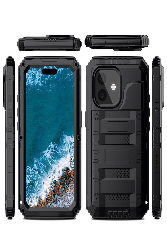 Marrkey Waterproof Case for iPhone 16 Pro Max, Heavy Duty Durable Metal Full Body Built-in Screen Protection Case Shockproof Dustproof Rugged Military Grade Defender for iPhone 16 Pro Max - Black - Image 1
