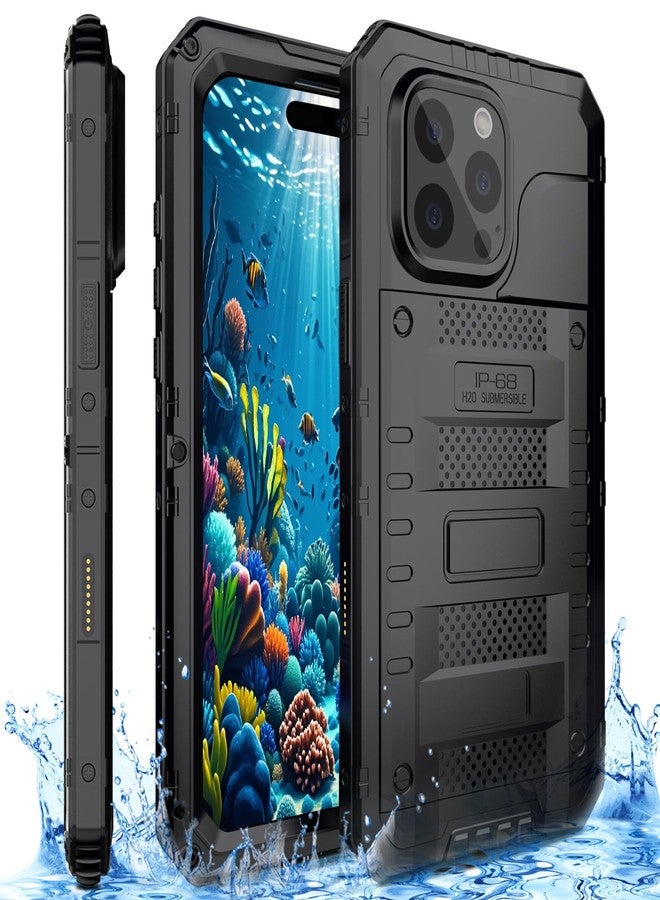Marrkey Waterproof Case for iPhone 16 Pro Max, Heavy Duty Durable Metal Full Body Built-in Screen Protection Case Shockproof Dustproof Rugged Military Grade Defender for iPhone 16 Pro Max - Black - Image 2