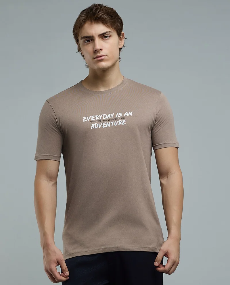 أر أند بي Typography Print T-Shirt with Crew Neck and Short Sleeves