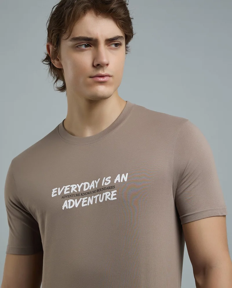 أر أند بي Typography Print T-Shirt with Crew Neck and Short Sleeves