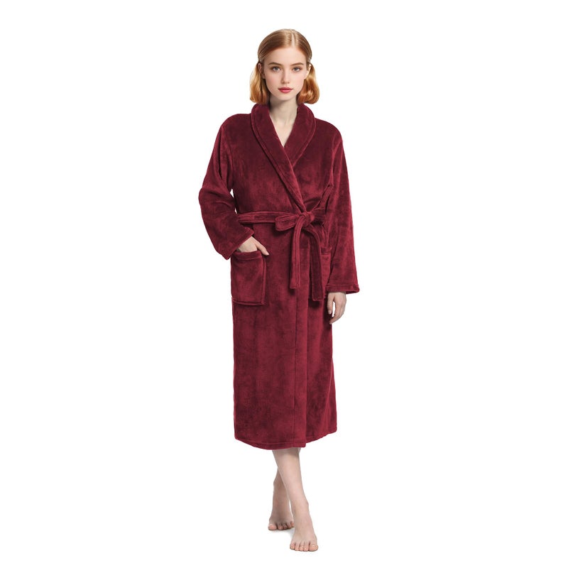 Eonkasp Plush Soft Robes for Women, Premium Fleece Womens Robe Cozy Warm Bathrobe, Burgundy, L-XL - Image 1