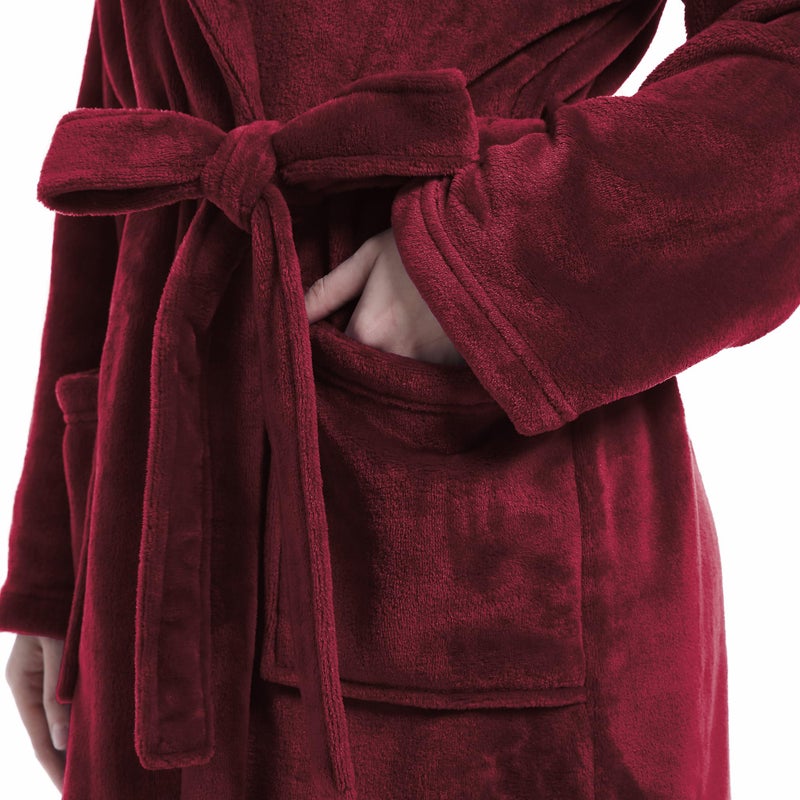 Eonkasp Plush Soft Robes for Women, Premium Fleece Womens Robe Cozy Warm Bathrobe, Burgundy, L-XL - Image 4