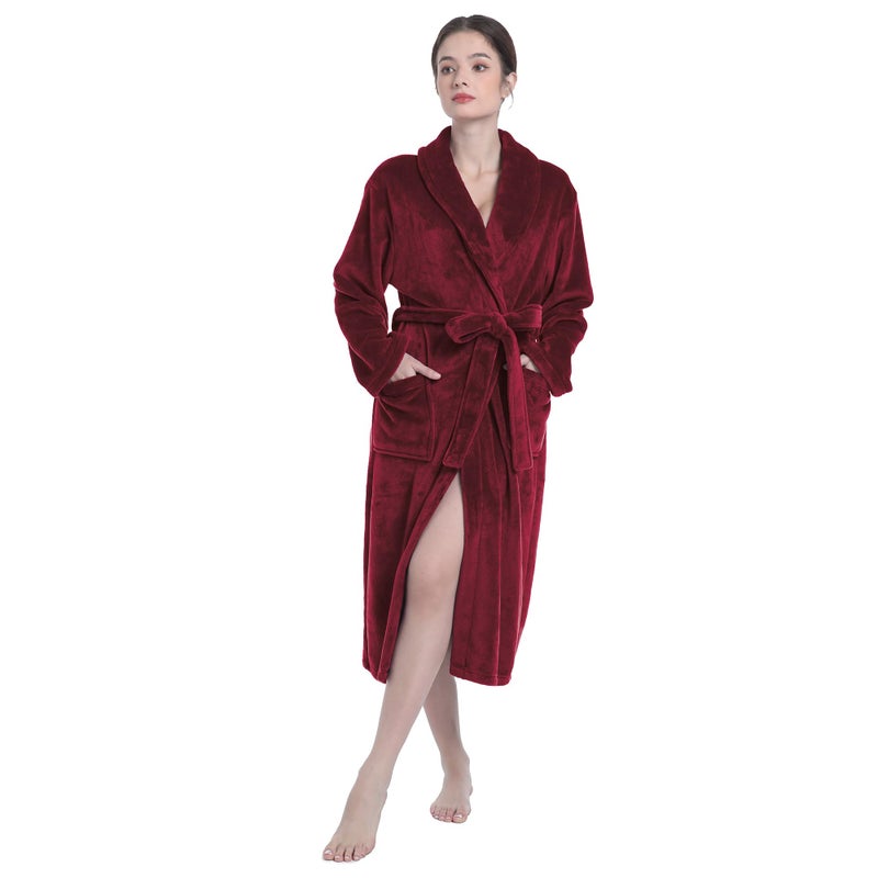 Eonkasp Plush Soft Robes for Women, Premium Fleece Womens Robe Cozy Warm Bathrobe, Burgundy, L-XL - Image 5