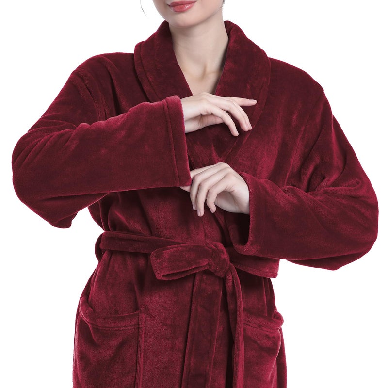 Eonkasp Plush Soft Robes for Women, Premium Fleece Womens Robe Cozy Warm Bathrobe, Burgundy, L-XL - Image 3