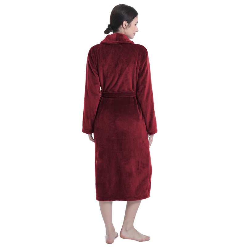 Eonkasp Plush Soft Robes for Women, Premium Fleece Womens Robe Cozy Warm Bathrobe, Burgundy, L-XL - Image 2
