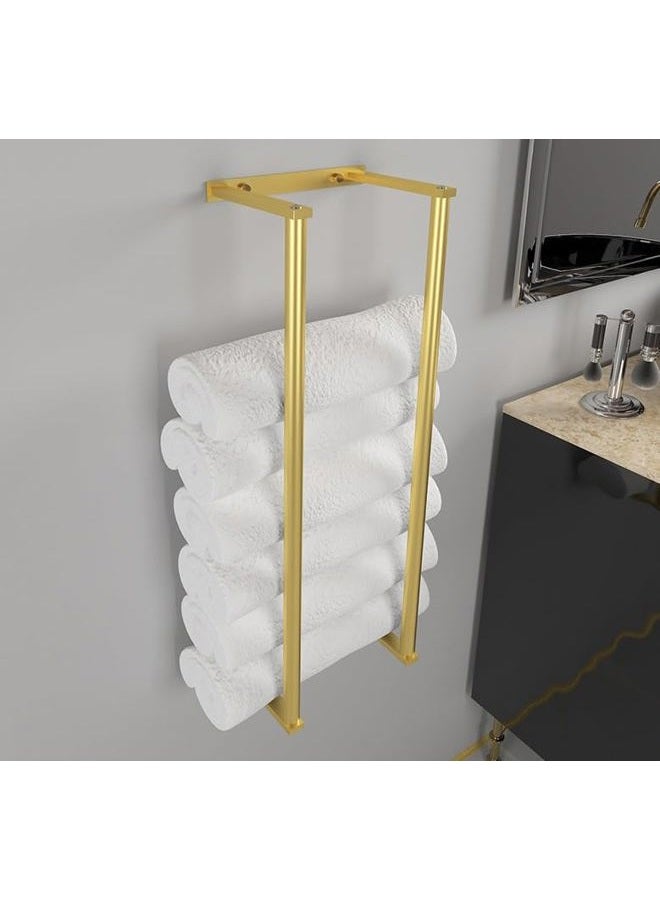 YWHWLX Bathroom Towel Rack for Rolled Towels, Wall Mounted Towel Storage Rack for Bathroom Organization, Stainless Steel Towel Storage Holder Can Holds Up to 6 Large Bath Towels (Gold) - Image 4