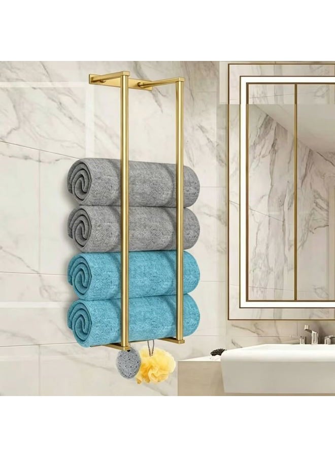 YWHWLX Bathroom Towel Rack for Rolled Towels, Wall Mounted Towel Storage Rack for Bathroom Organization, Stainless Steel Towel Storage Holder Can Holds Up to 6 Large Bath Towels (Gold) - Image 2