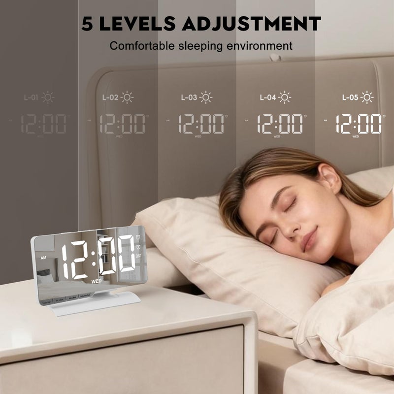 SZELAM Digital Clock,Alarm Clock Bedside,7.3'' Large LED Mirror with Date Display,Dual Alarm with 3 Mode,Brightnee Adjust,DST,Snooze Function,USB C Charging Port,5 Levels Volume for Desk Bedroom Teens - Image 4